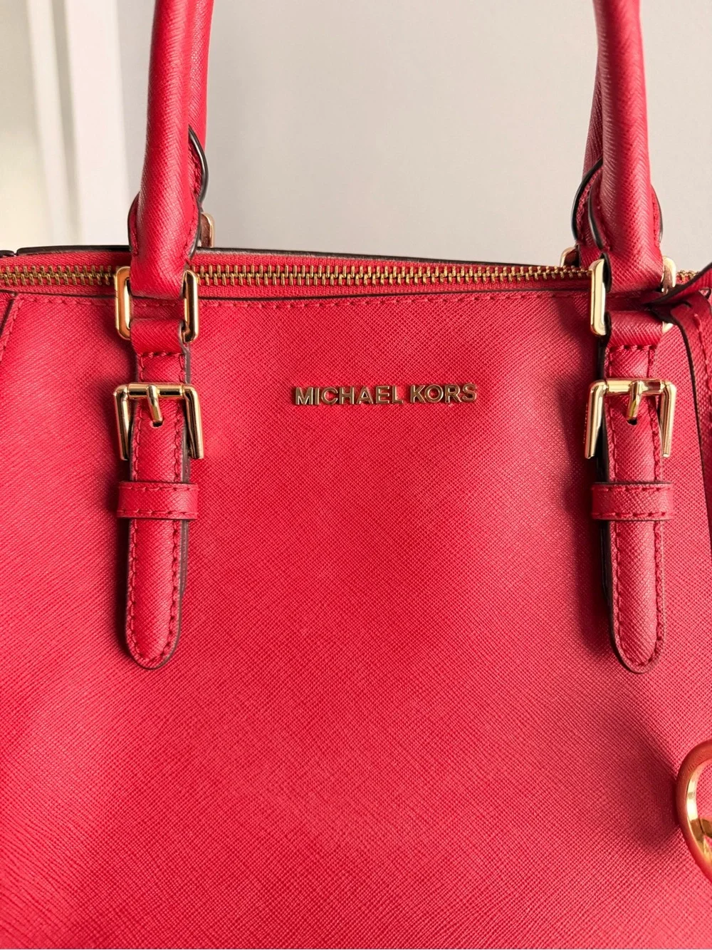Michael Kors Red Saffiano Satchel with Crossbody Strap